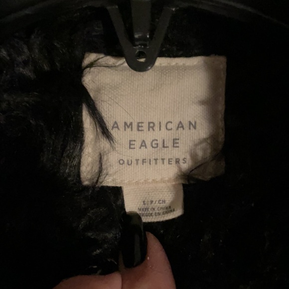 American Eagle size small destroyed black denim heavy furry down quilted jacket - Picture 6 of 10